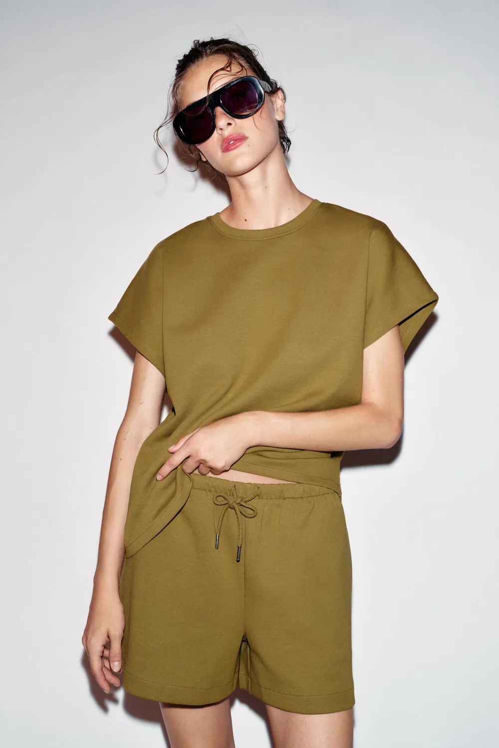 Шорты Interlock ZARA, Olive green — фото 3