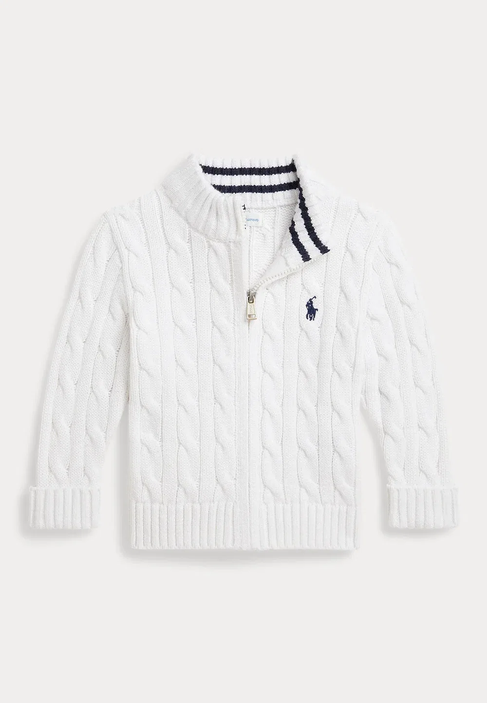 Хлопковый свитер крупной вязки на молнии (0-2 года) - кардиган Polo Ralph Lauren, White
