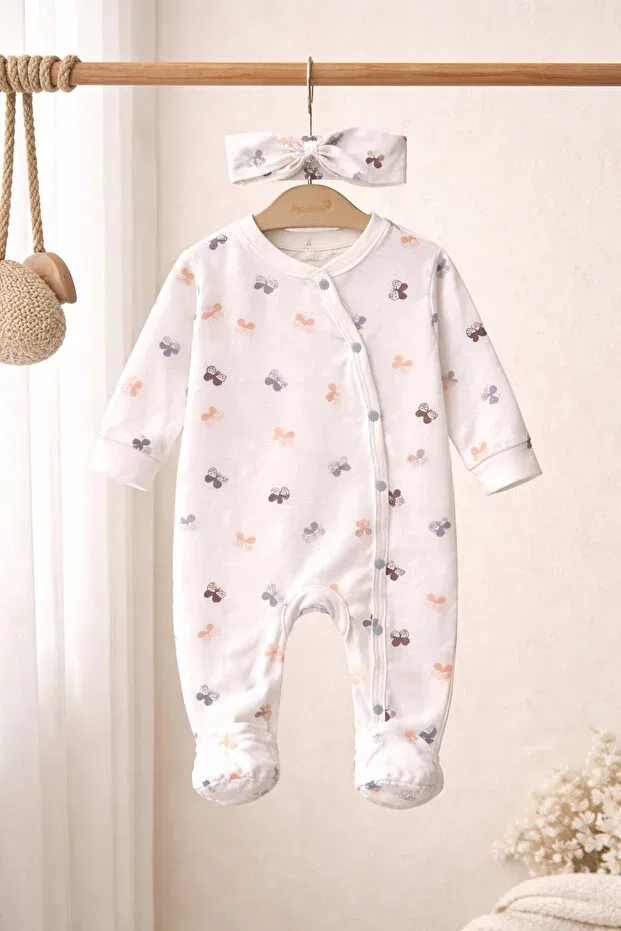 Детский комбинезон для новорожденных с принтом Organic Butterfly Figured Bandana Atlas Baby House, Ecru — фото 3