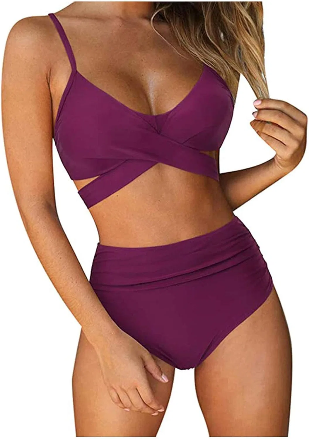 Женский бикини с высокой талией Ribbed, Purple