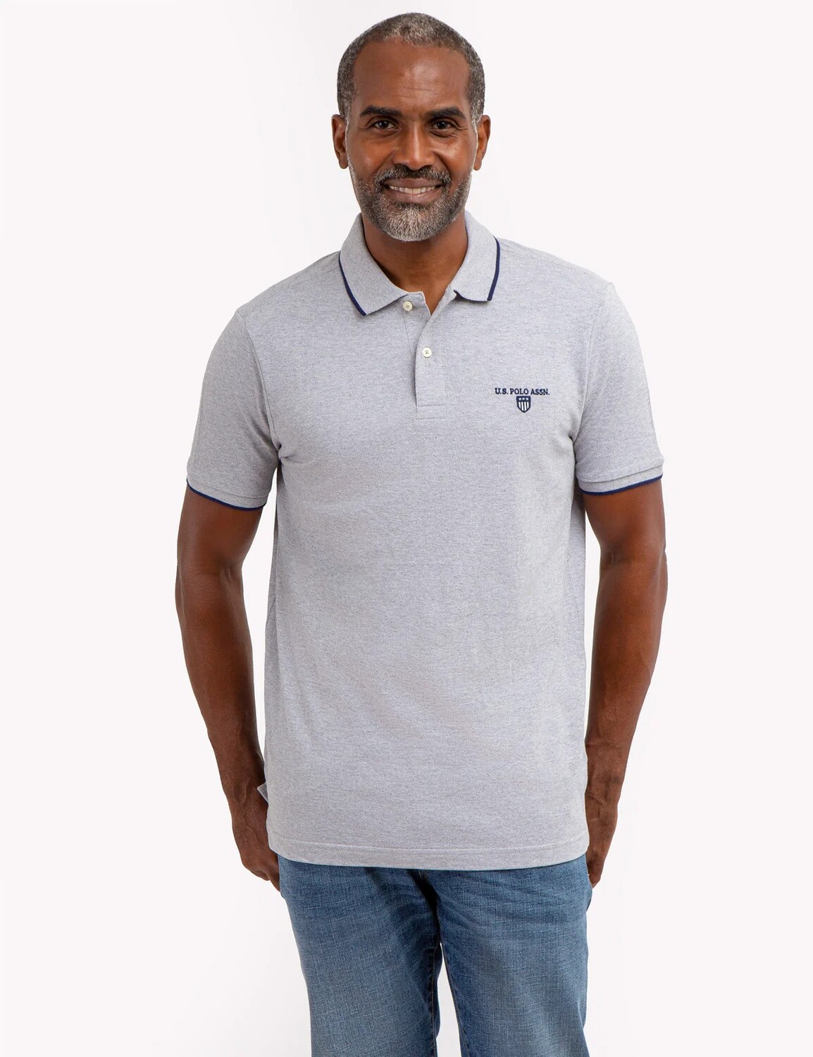 

Футболка поло U.S. Polo Assn. Marled Yarn With Embroidered Crest, серый