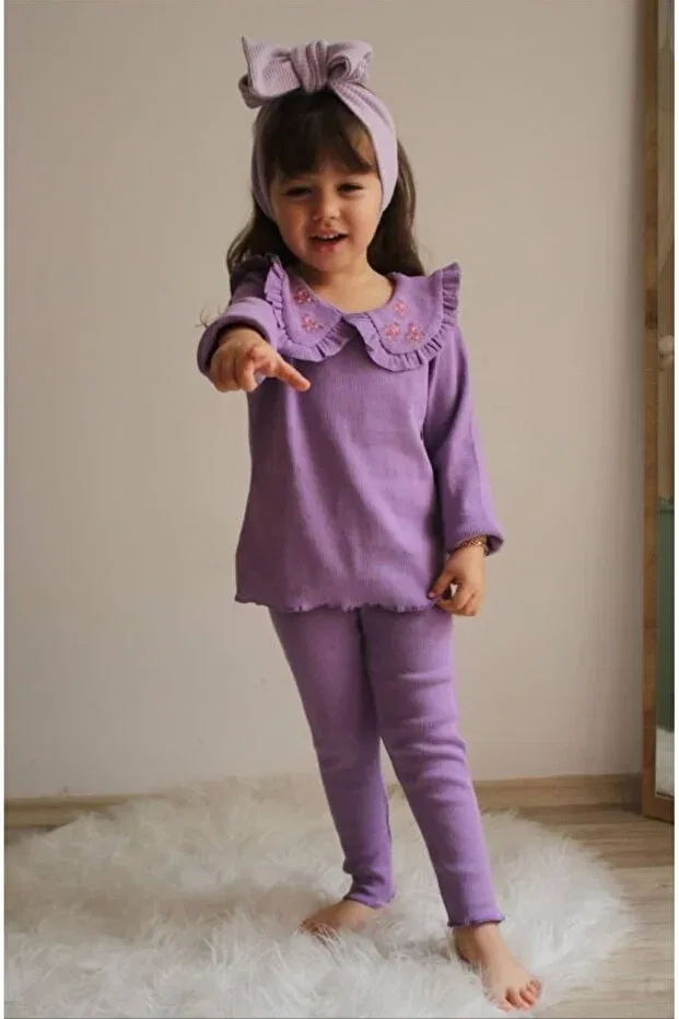 Детский комплект для девочек с принтом Camorsete Top Set Havisa Kids, Lila — фото 2