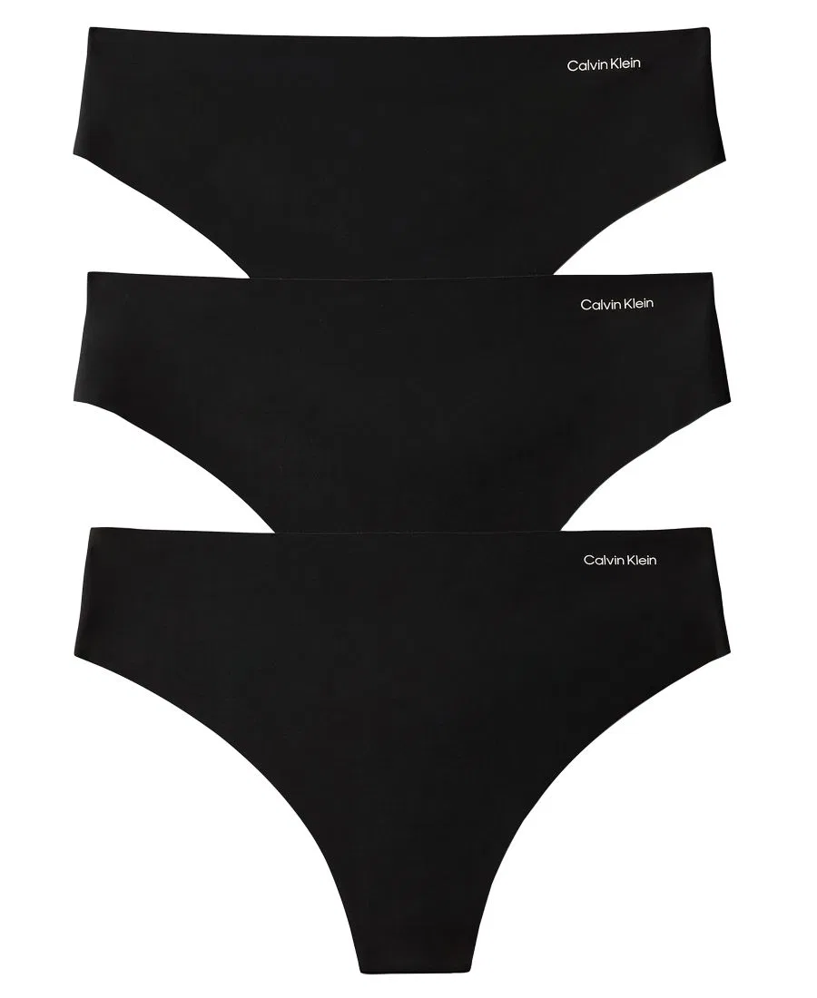 Комплект из 3 трусов-слипов Calvin Klein Invisibles Seamless Microfiber Tag-Free Thong, QD5416, Black/ Black/ Black