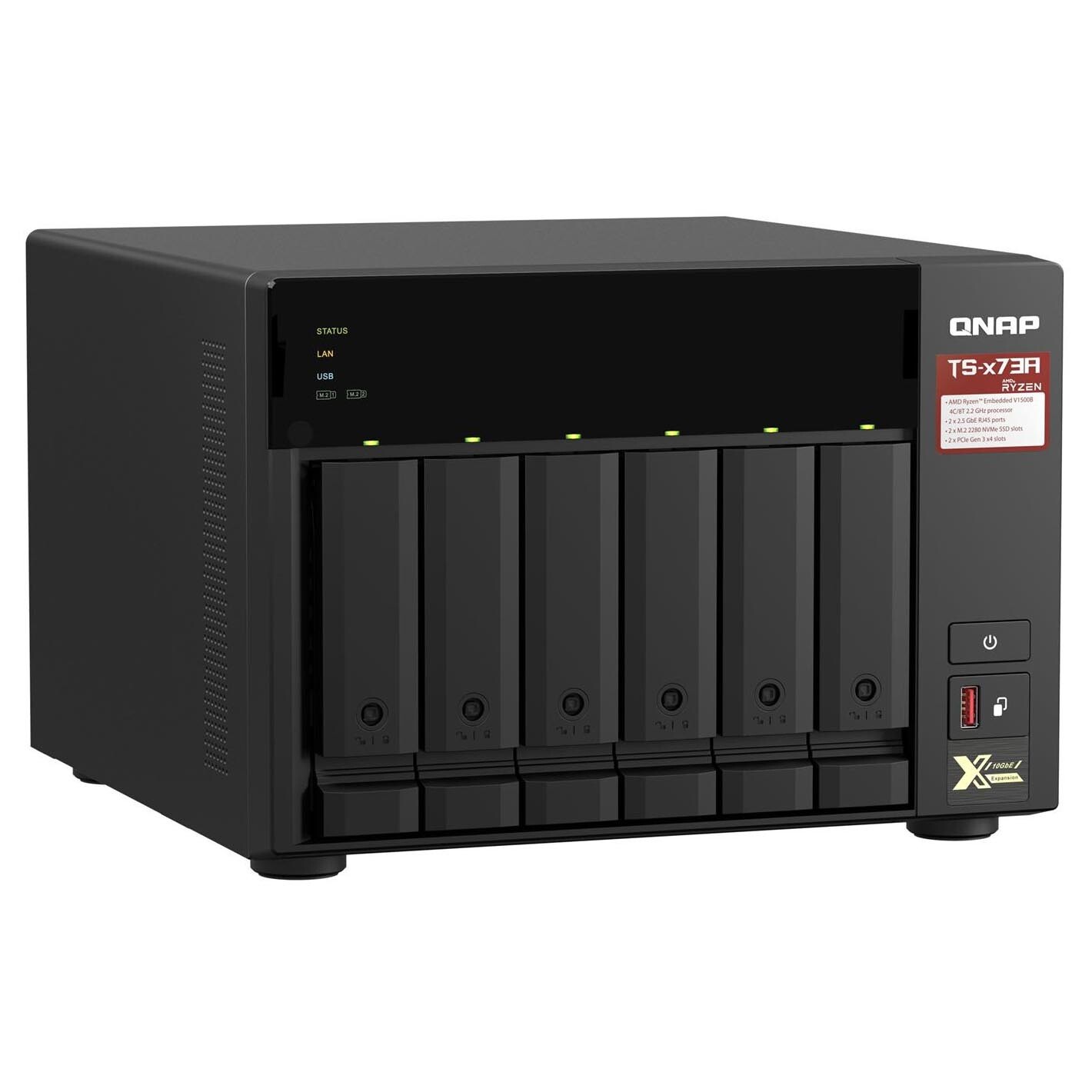 

Сетевое хранилище QNAP TS-673A, 6 отсеков, 8Гб DDR4, без дисков, черный