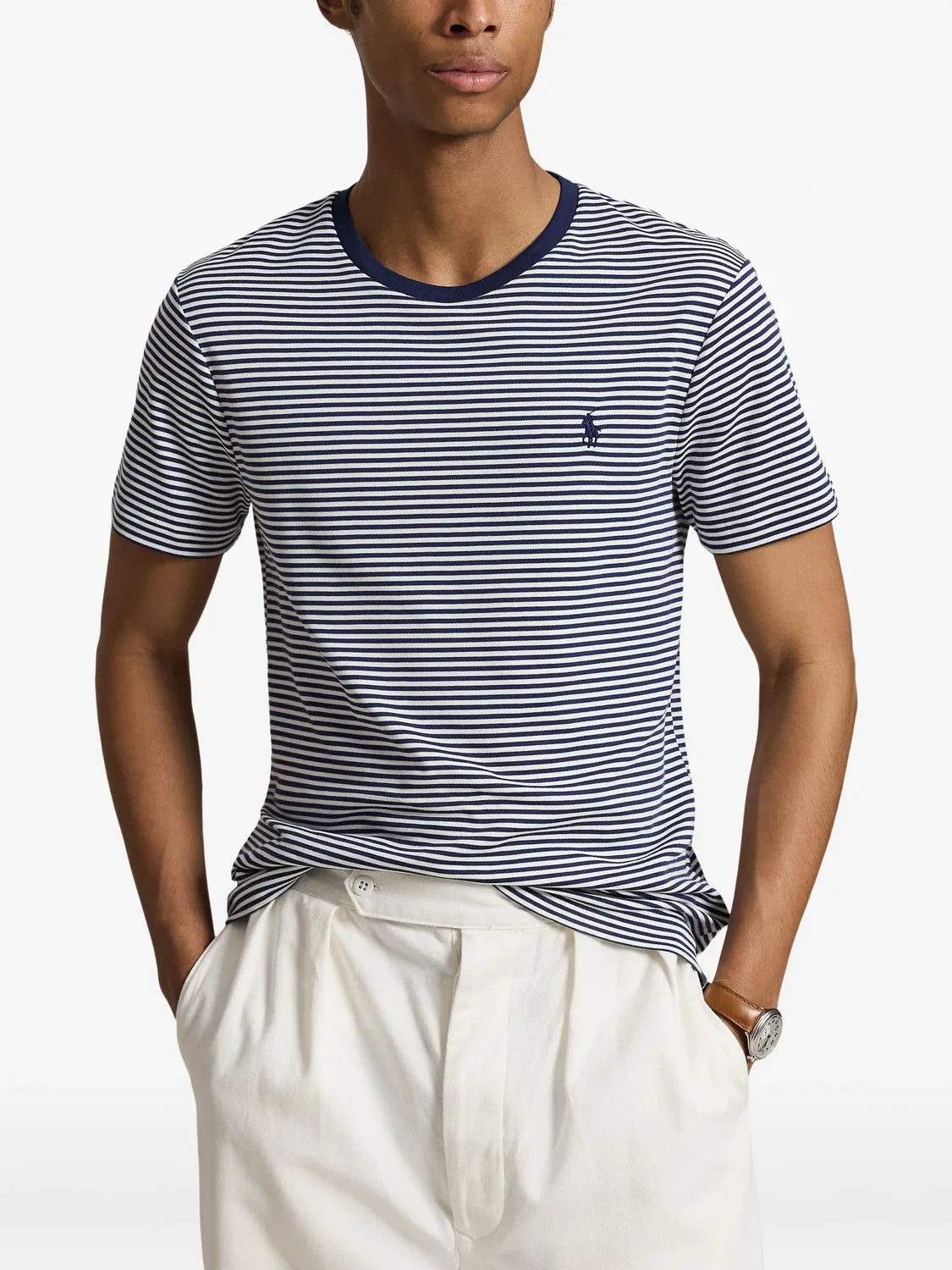 Полосатая футболка с вышитым логотипом Polo Ralph Lauren, синий — фото 2