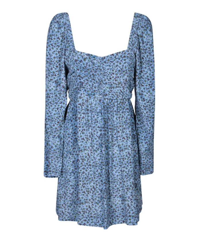 

Синее платье, квадратный вырез, пышные рукава Ganni, синий