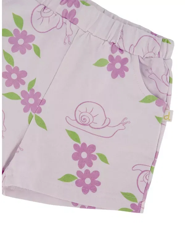 Детские шорты для девочек с принтом Snails Deux Par Deux, Lilac Snails Print — фото 3