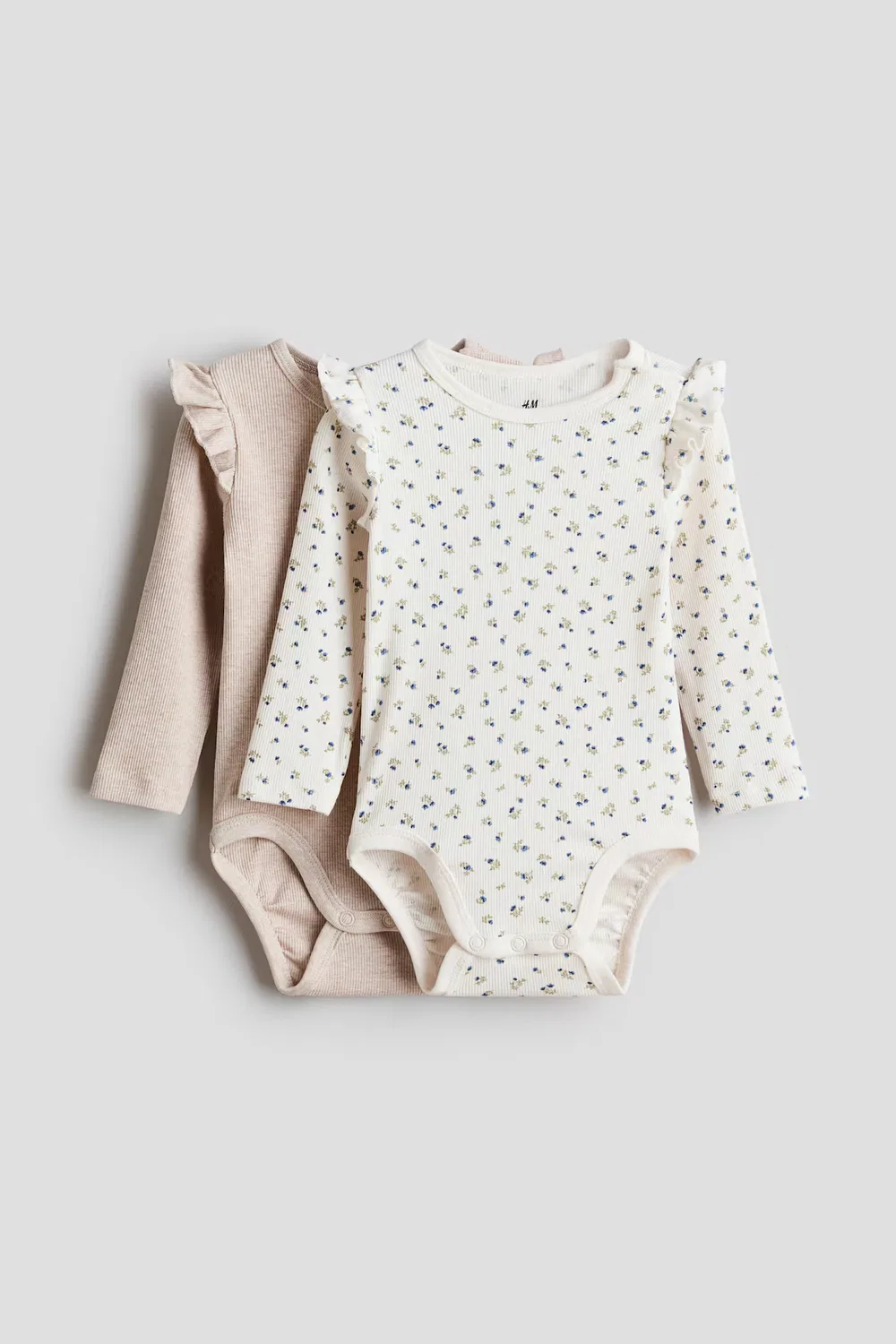 Комплект из 2 хлопковых боди H&M, Hellbeige/Geblümt