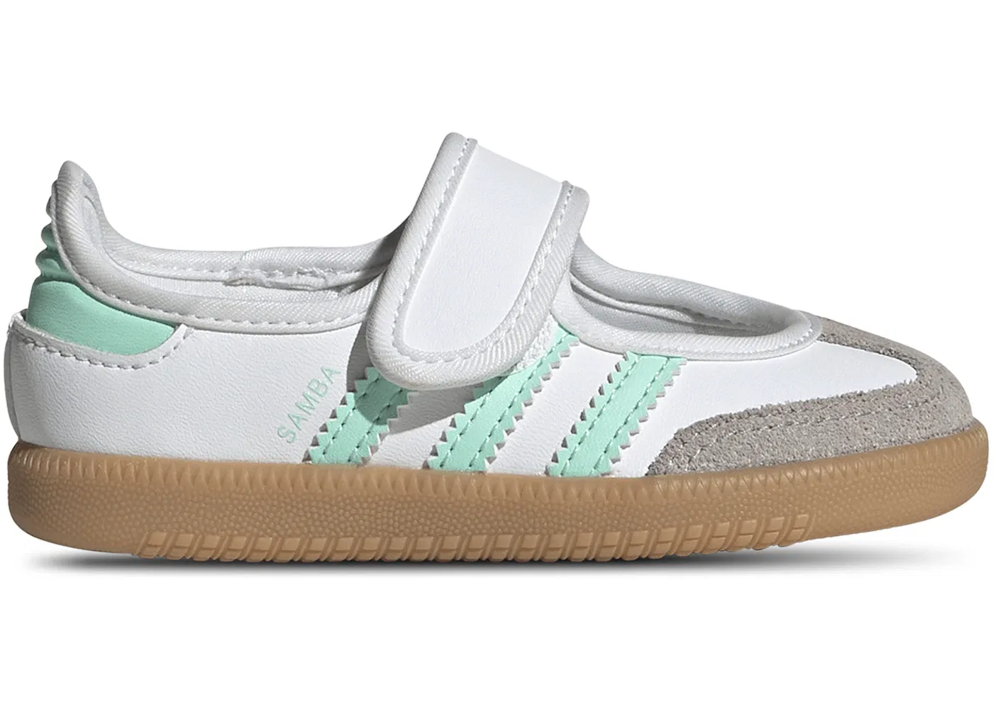 Детские кроссовки с длинным язычком Adidas Samba Jane, Cloud White/Easy Green/Gum