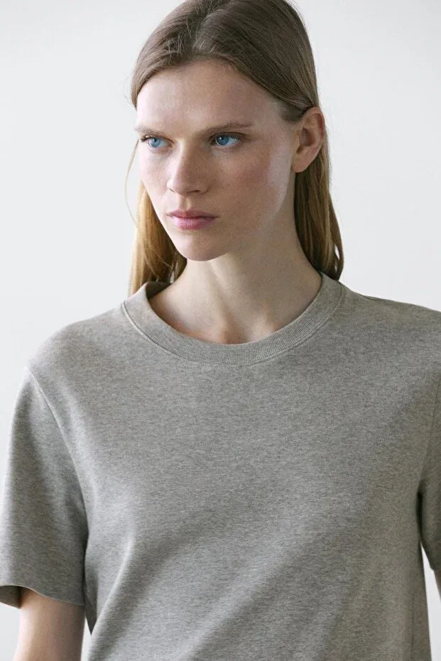 Женская футболка хлопковая Massimo Dutti, Medium Gray — фото 4