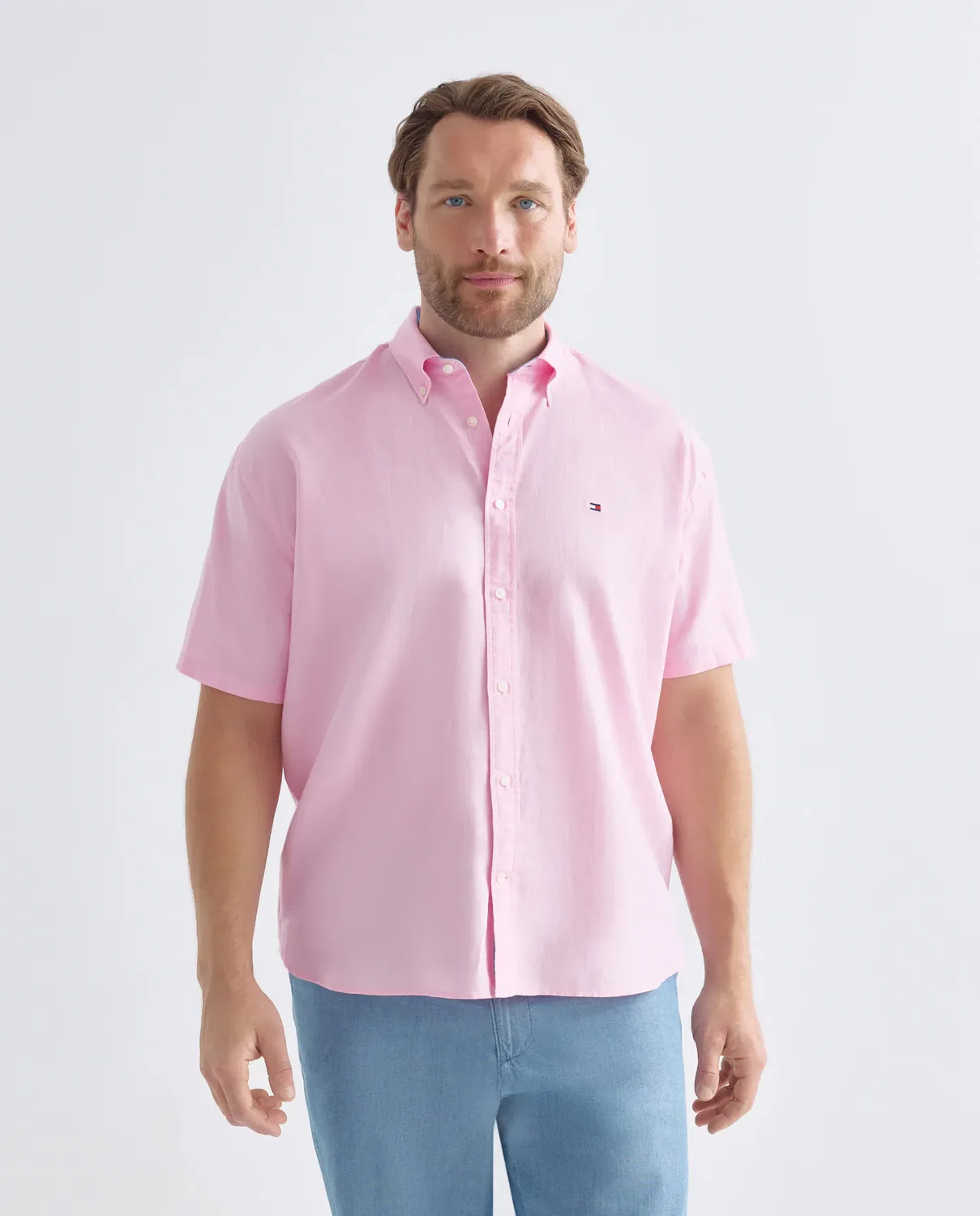 Мужская рубашка с коротким рукавом из льняной смеси Tommy Hilfiger, Rosa