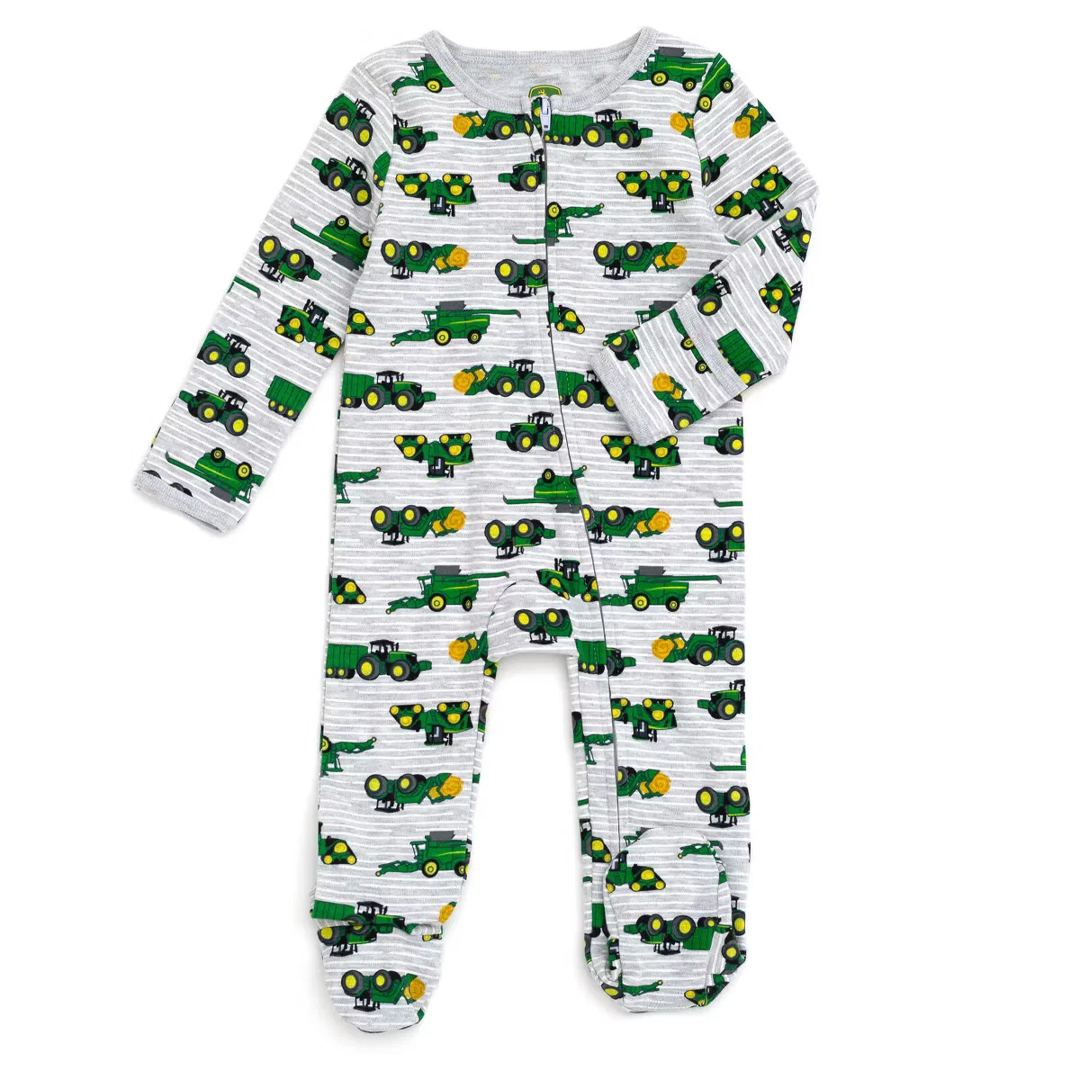 Пижама-комбинезон с молнией для новорожденных John Deere, Heather Gray Stripe