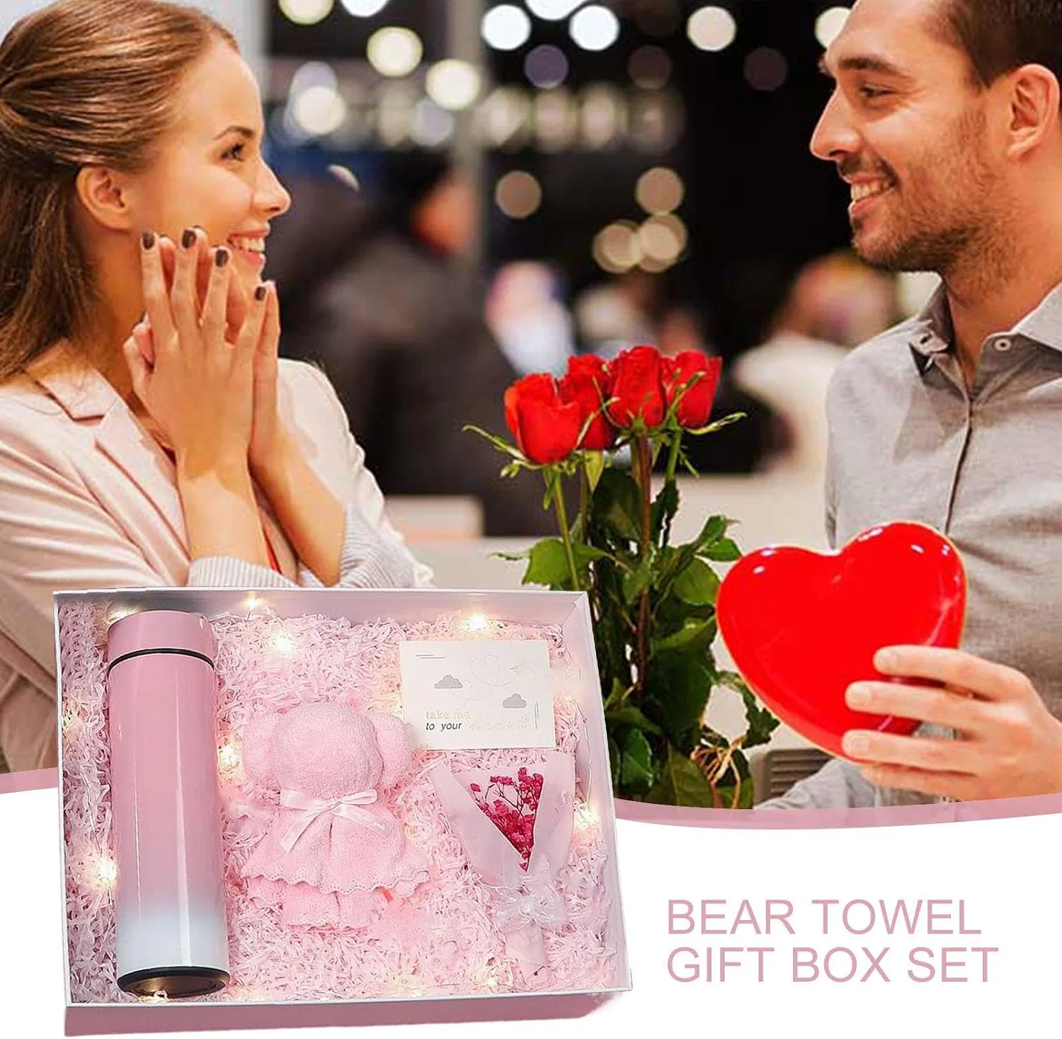 Подарочный набор Mom Box, Zuasdvnk, 4 предмета: термокружка, полотенце, поздравительная открытка, пакет, 28x21x10 см — фото 2