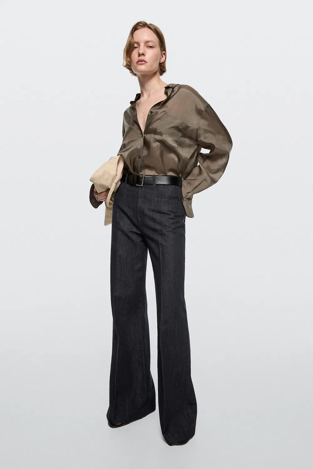 Брюки джинсовые Massimo Dutti, палаццо с высокой талией, темно-синий