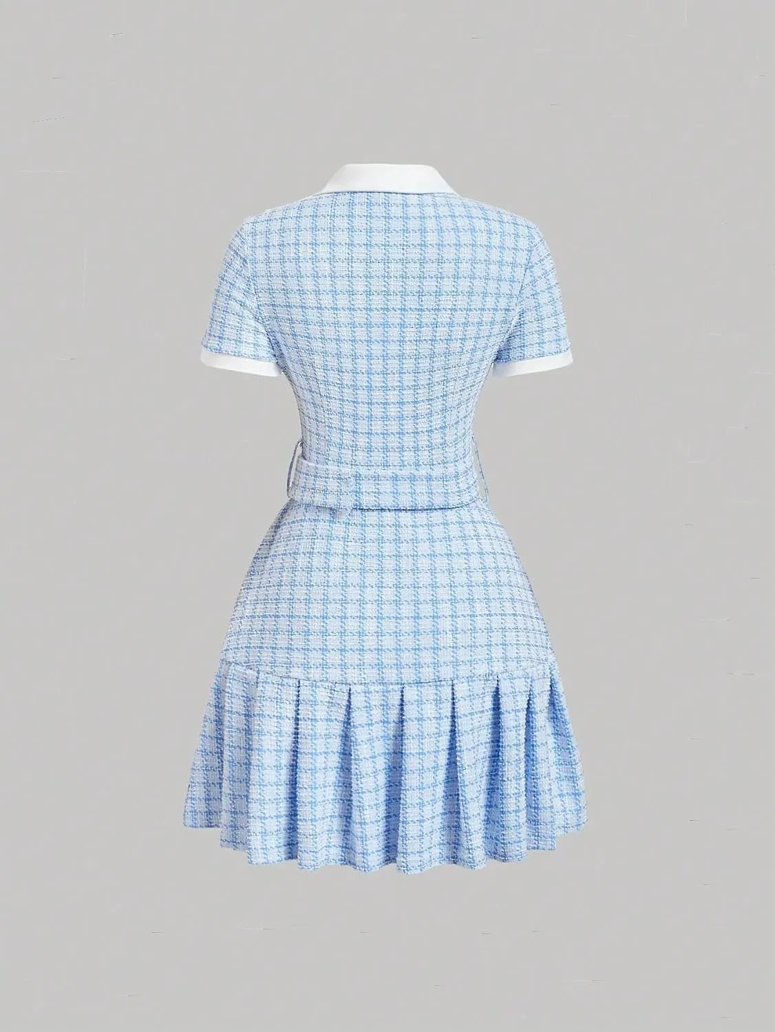 Женское мини-платье рубашка с плиссе и воланами, Blue and White — фото 2