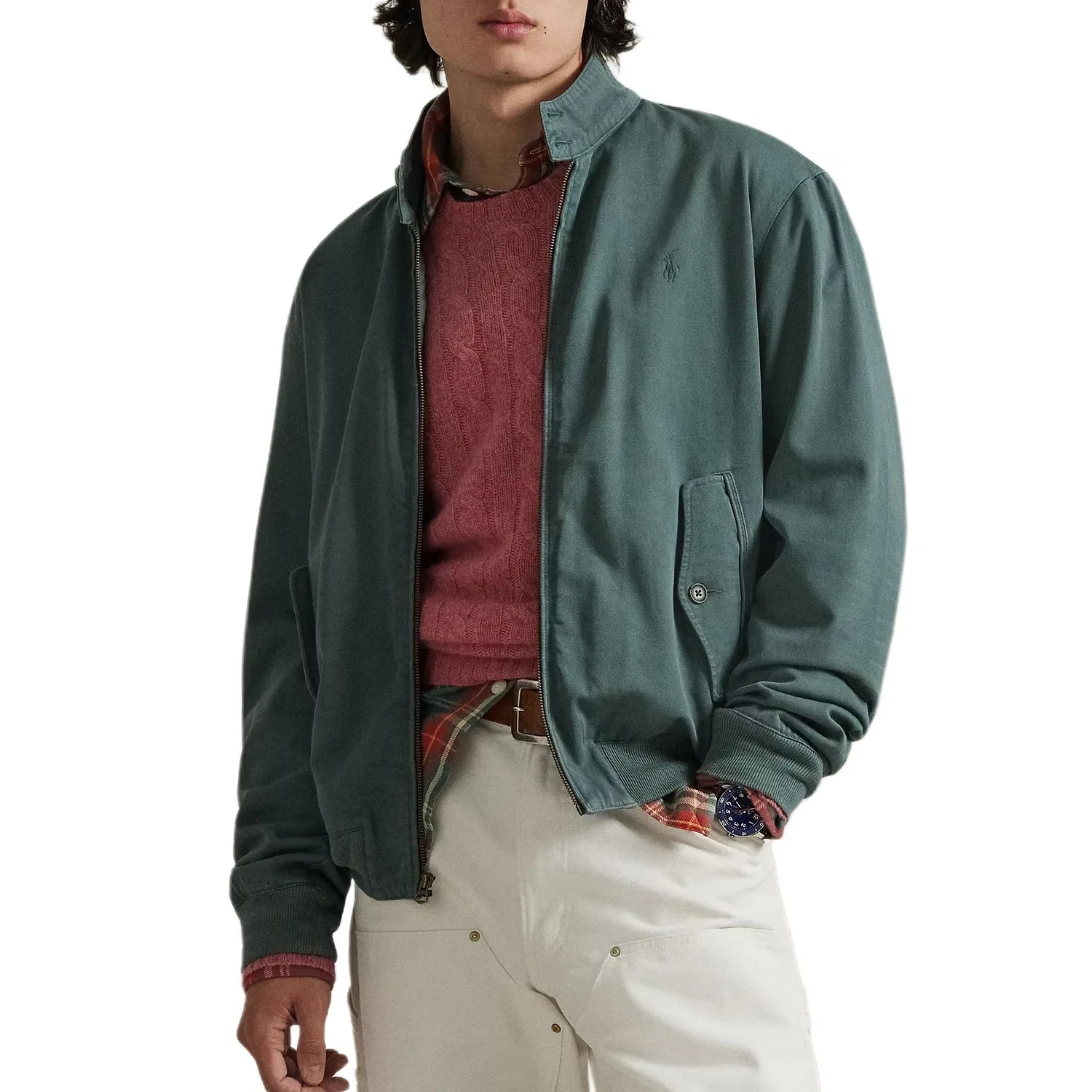 Мужская куртка-бомбер на молнии, хлопковая, Green, Polo Ralph Lauren — фото 3