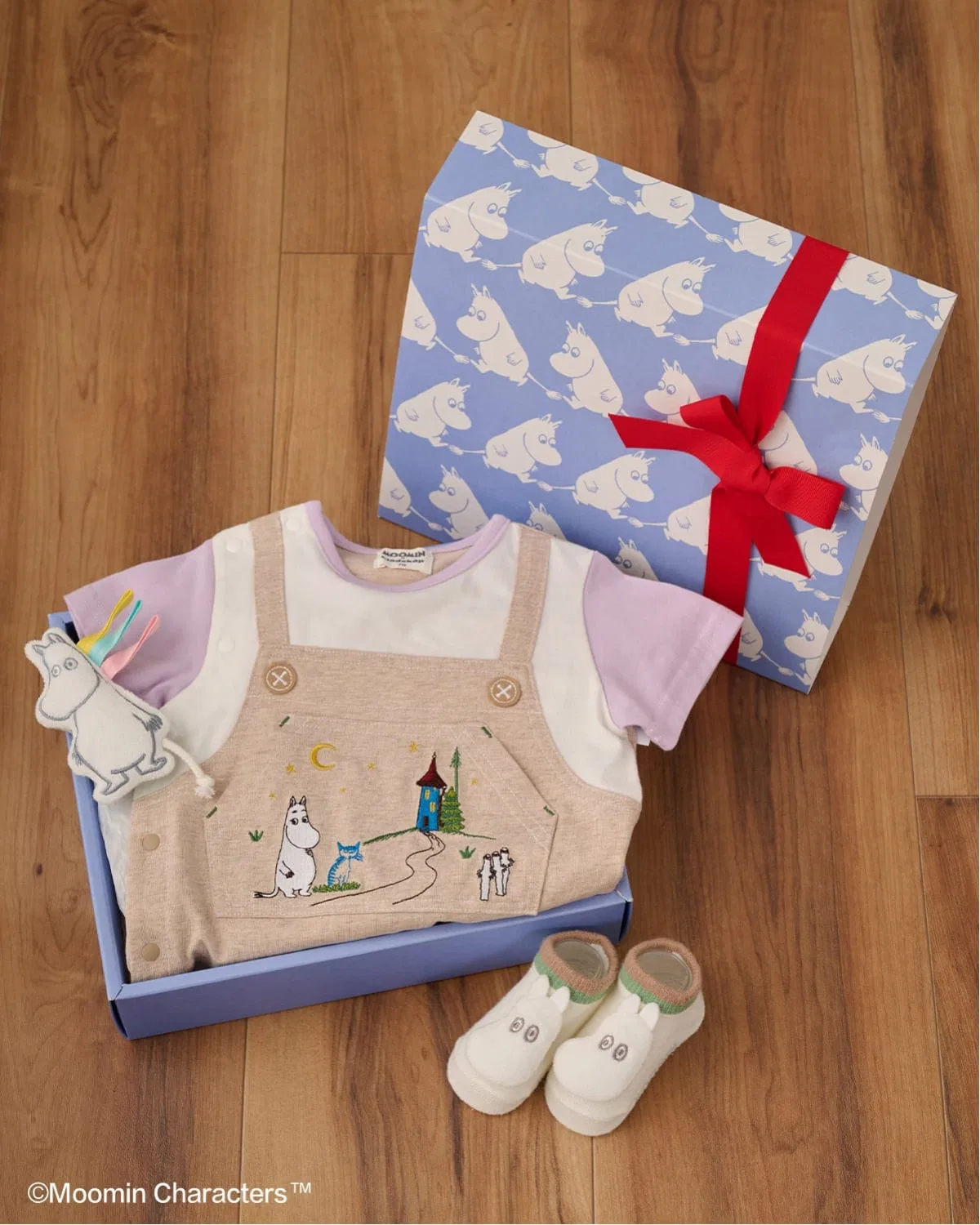 Детский полукомбинезон с вышивкой Moomin and Night Sky, хлопковый, kladskap, Beige — фото 4