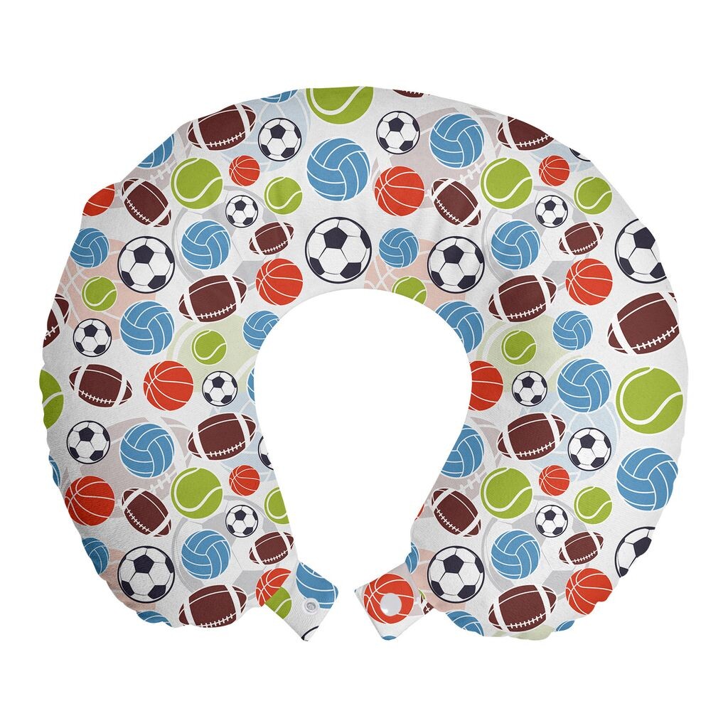 

ABAKUHAUS Sport Travel Pillow Подушка для шеи, баскетбол и футбол, пенопластовые дорожные принадлежности для самолета и автомобиля, 30x30 см, разноцветные