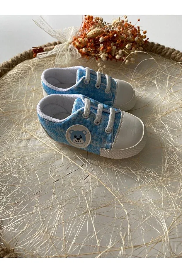 Детские ботиночки для мальчиков с узором Teddy bear patterned Pamily Baby, White Blue — фото 4