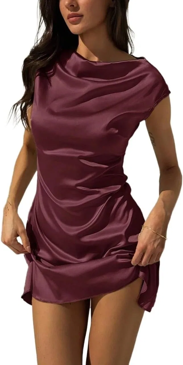Женское повседневное платье с воротником-стойкой Satin, Maroon