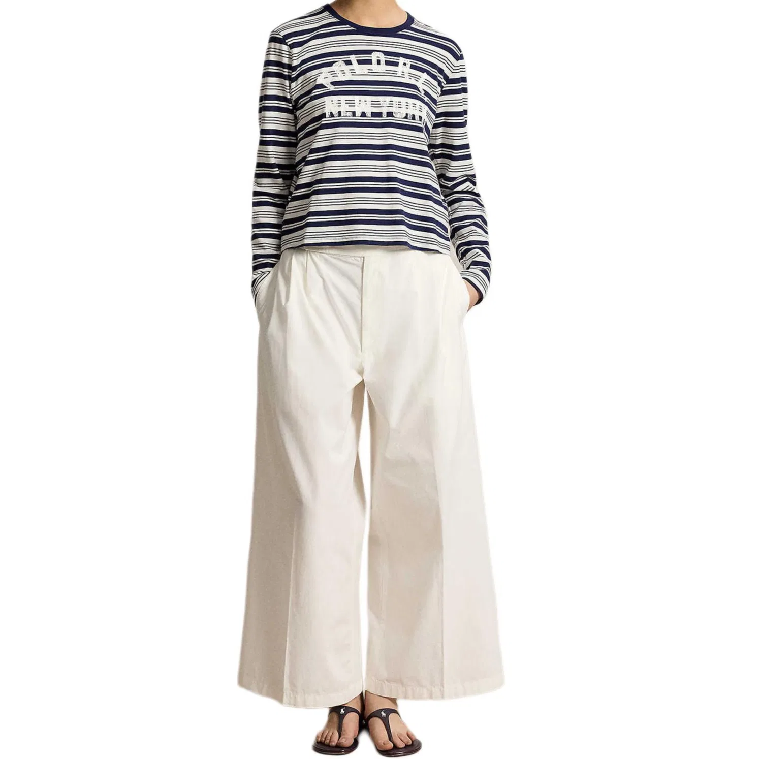 Женские широкие брюки Casual White Moderate Wide Leg Polo Ralph Lauren, White — фото 3