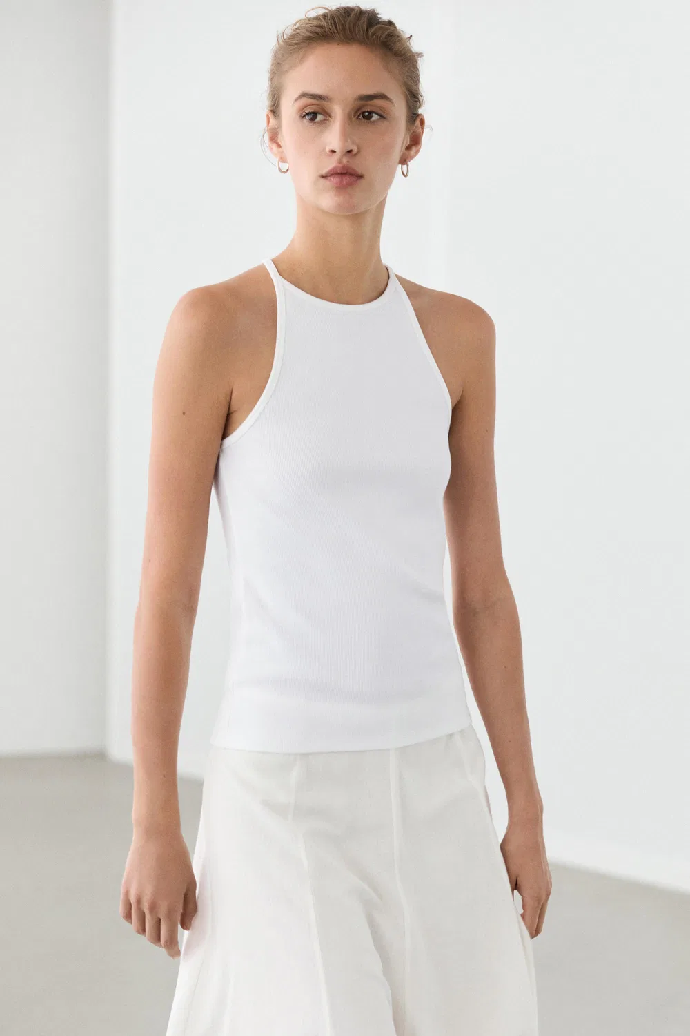 Топ Massimo Dutti Cotton Blend Halter, белый