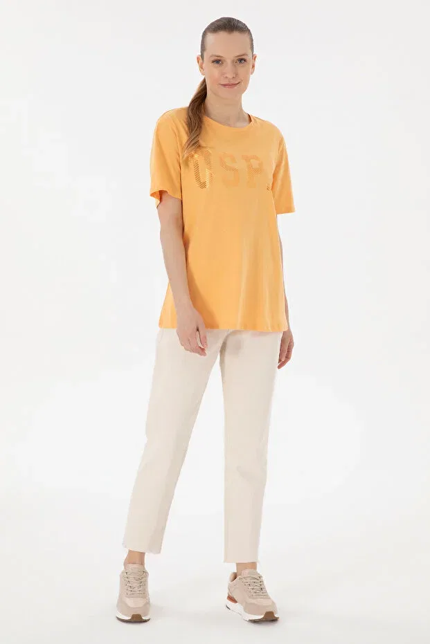 Женская хлопковая футболка с коротким рукавом U.S. Polo Assn., Melon — фото 4