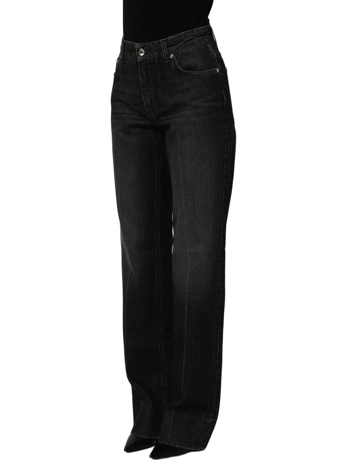 Женские джинсы прямые с высокой посадкой Straight Denim Jeans Dolce & Gabbana, Black — фото 4