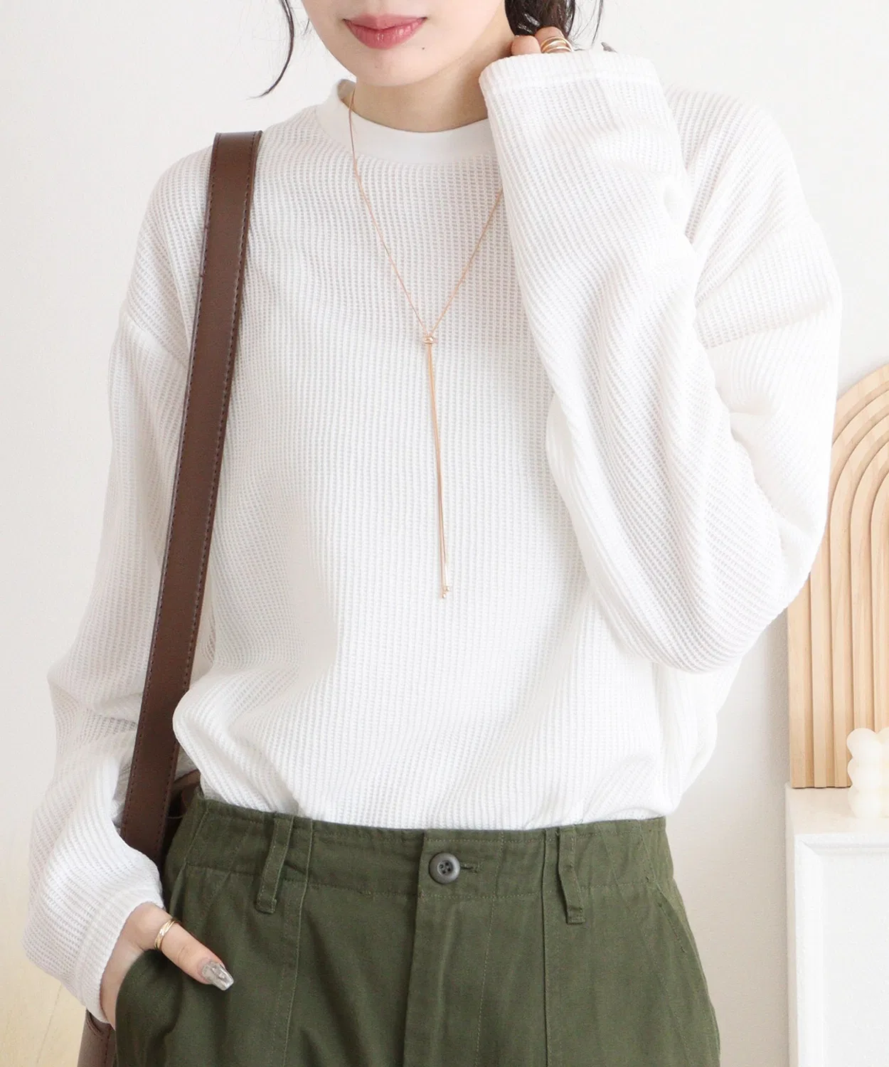Детская футболка с длинным рукавомиз рибаны, модель Rib knit long sleeve T-shirt FUNALIVE, White — фото 3