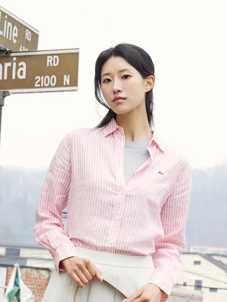 Рубашка LACOSTE из льна, Pink