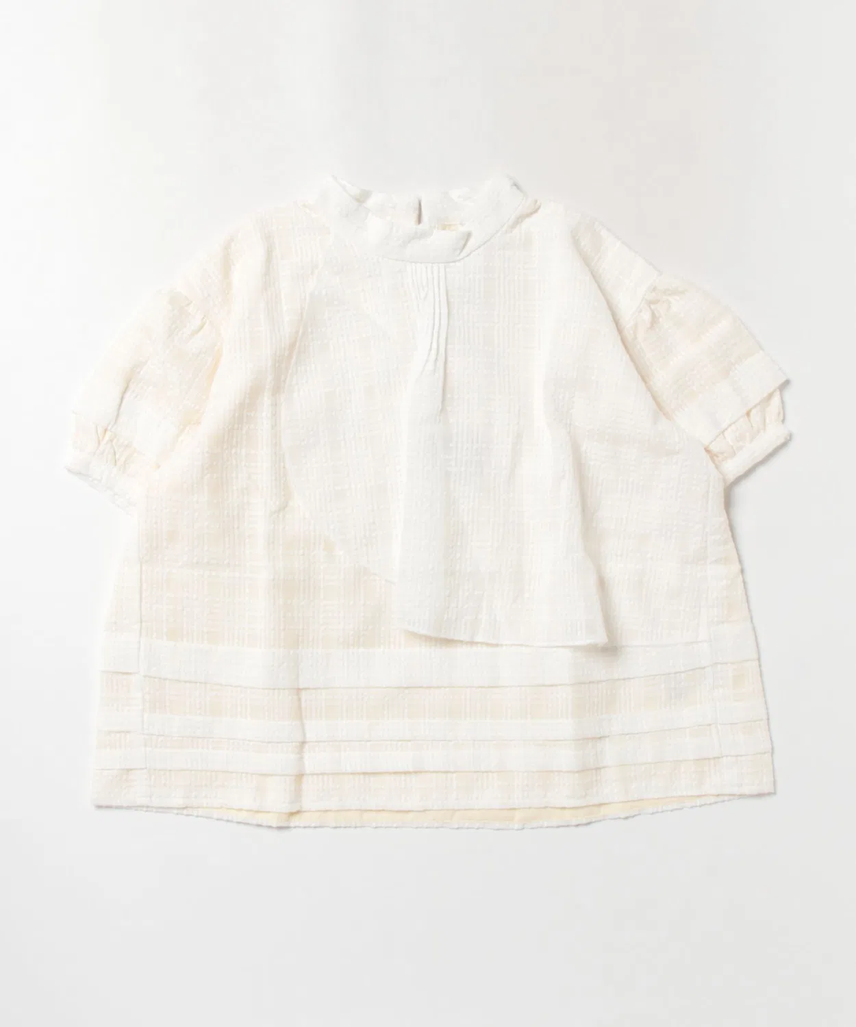 Детская блузка с воротником-стойкой, с принтом в клетку, модель Sheer Check Hem, unica, Off White