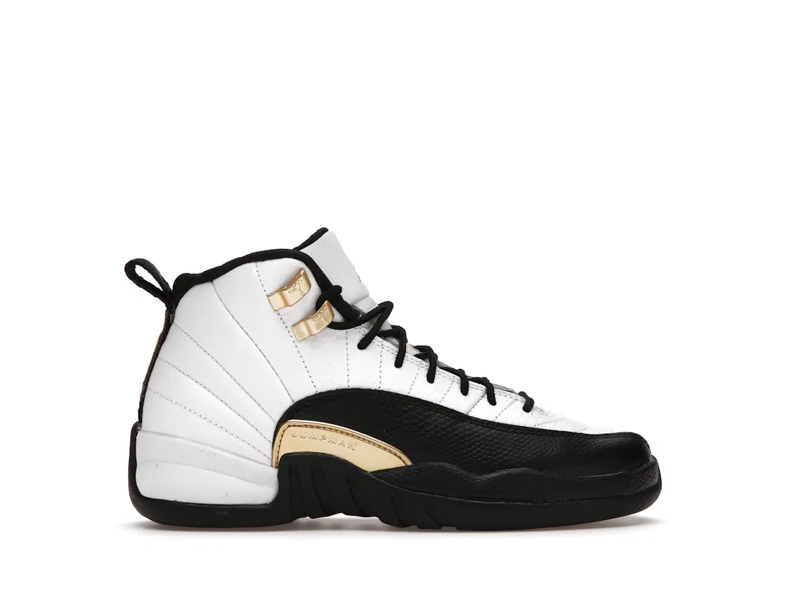 Детские кроссовки Lifestyle с принтом Jordan 12 Retro Jordan, White/Black-Metallic Gold