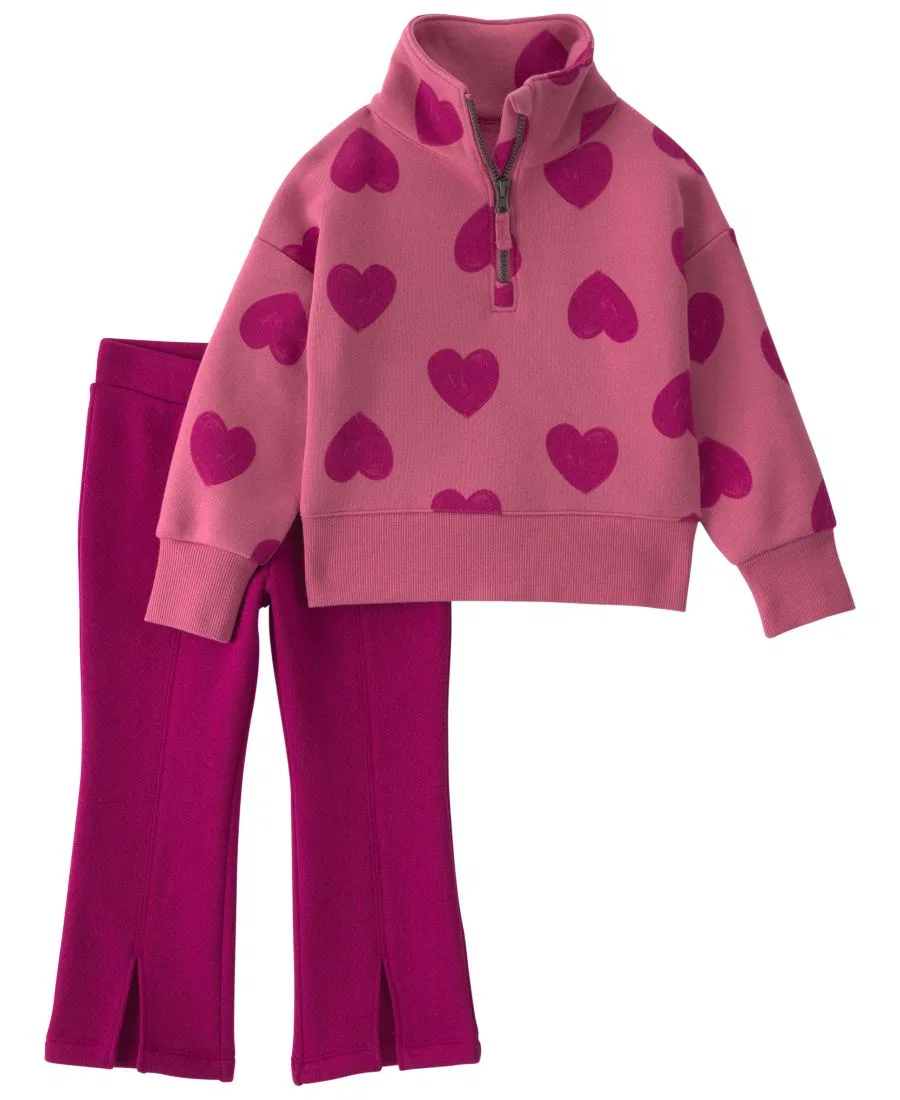 Комплект из свитшота с четверть-молнией и брюк с принтом сердца, модель Heart Fleece Quarter-Zip Carter's, Pink