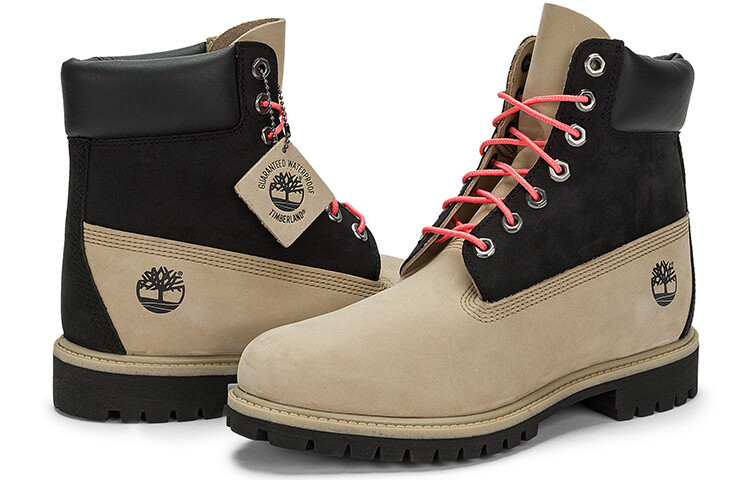 Мужские уличные ботинки Timberland высокие комбинированные, бежевый/черный — фото 4