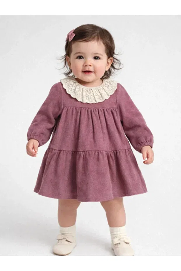 Детское платье для девочек хлопковое Lace Collar Detailed Lumbi Baby, Pink