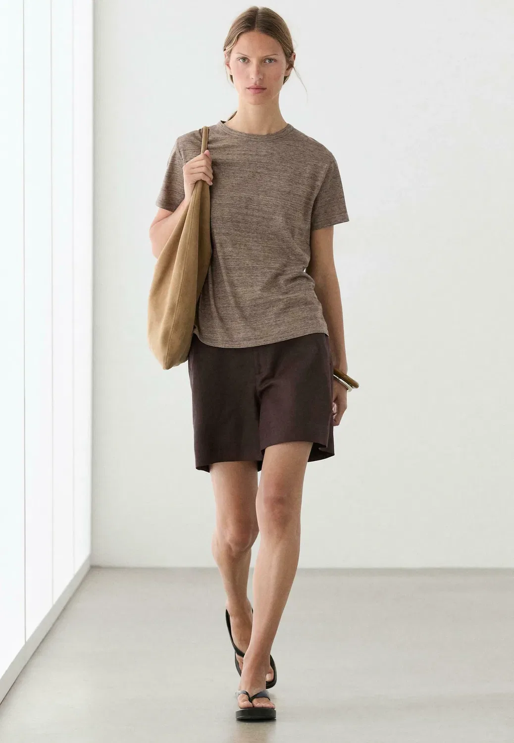 Футболка с коротким рукавом из 100% хлопка - базовая футболка Massimo Dutti, Brown — фото 4
