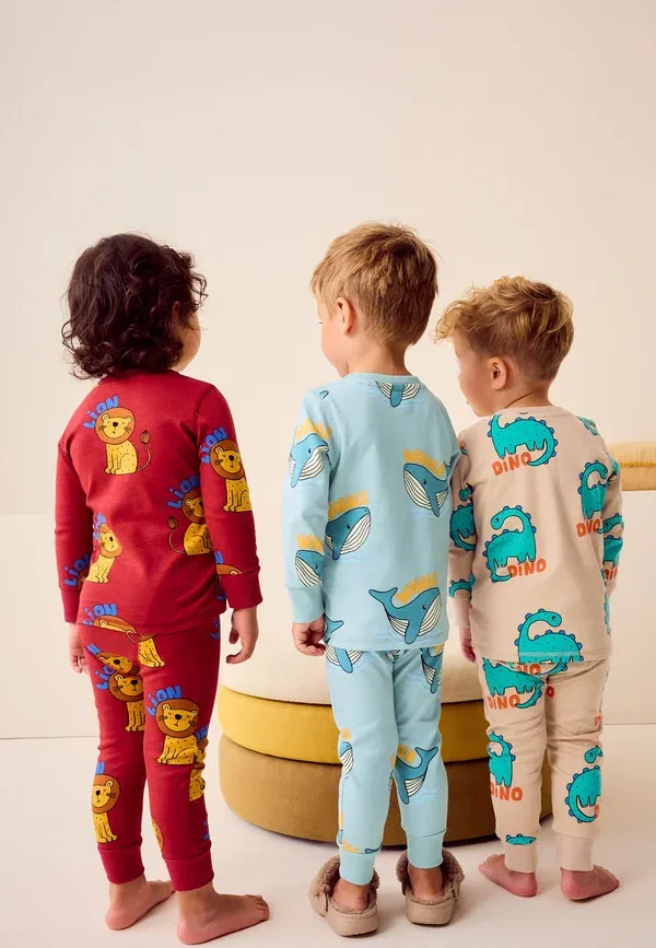 Комплект пижам, 3 предмета, 100% хлопок, Snuggle, Next, Red, Neutral, Animal, красный/синий — фото 2
