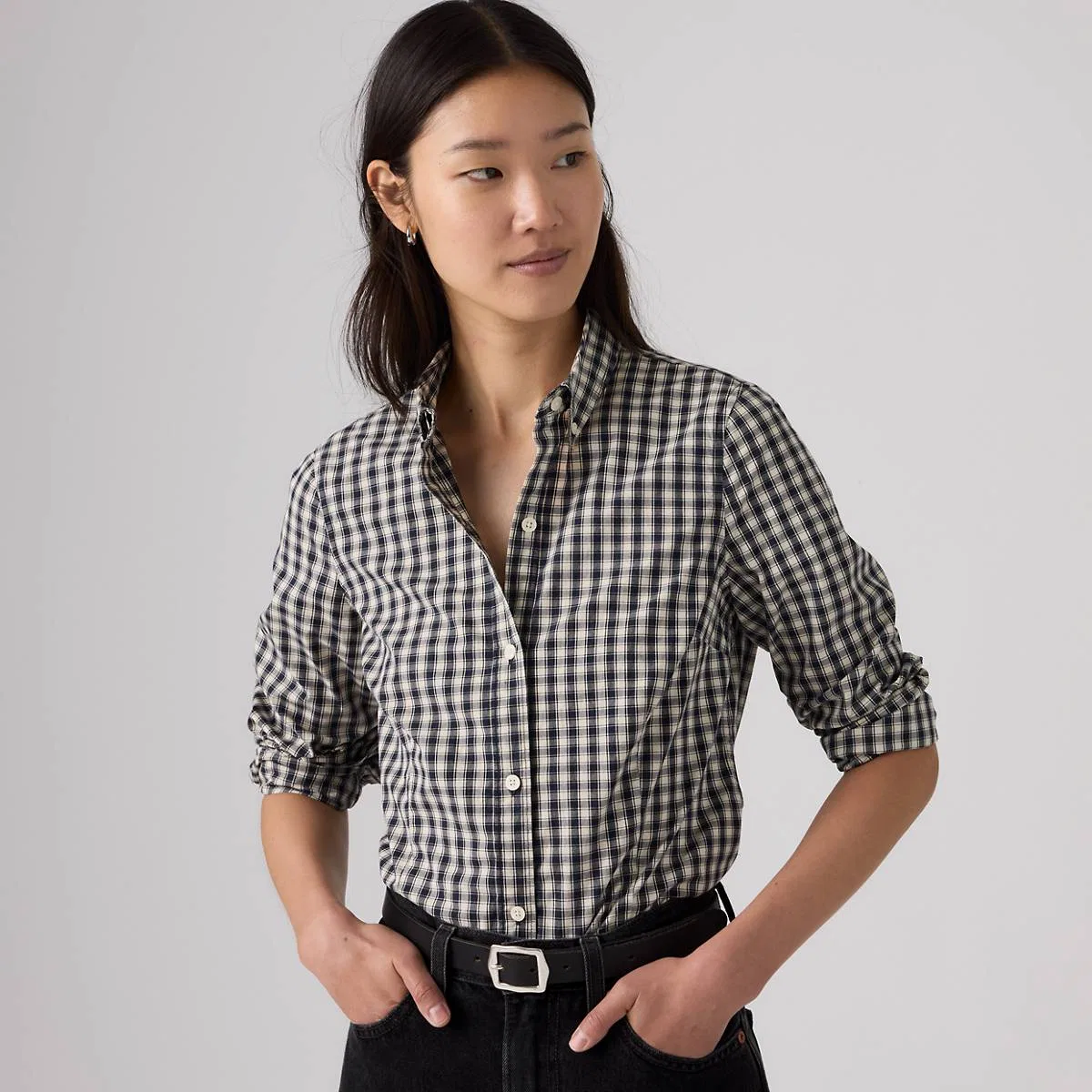 Узкая рубашка из поплина на пуговицах Levi's, Jette Check Navy Blazer - Blue