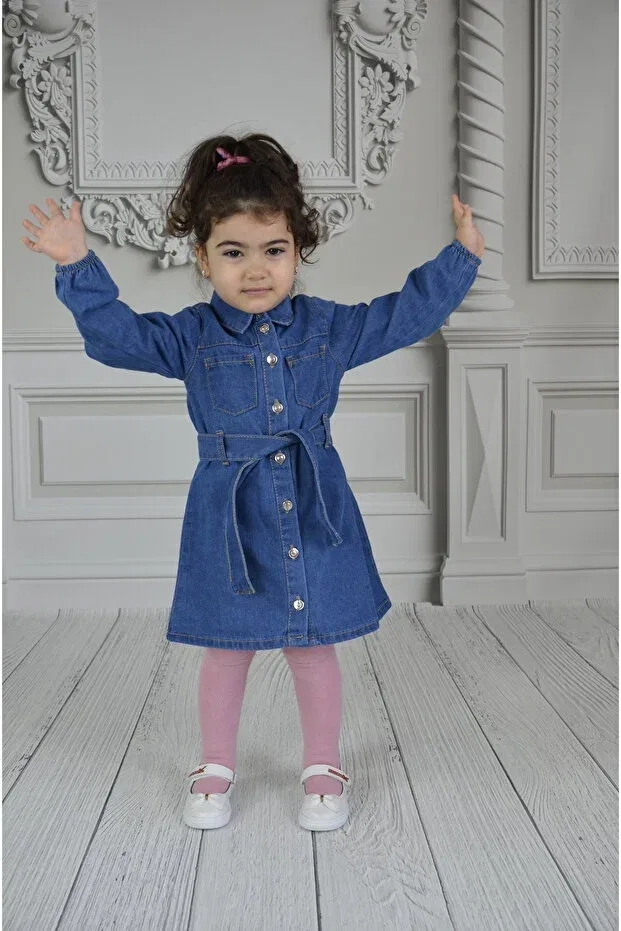 Детское платье из денима с длинным рукавом Put-On-Out Ede Tekstil, Blue
