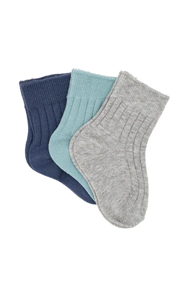 Детский комплект носков с принтом Baby komet 3-piece socks set 6 Petit Boom, Gray Mint Navy Blue