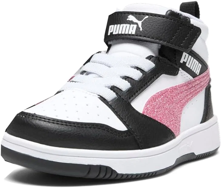 Детские кроссовки для девочек с перфорацией Rebound V6 Mid Glitz PUMA, Black — фото 2