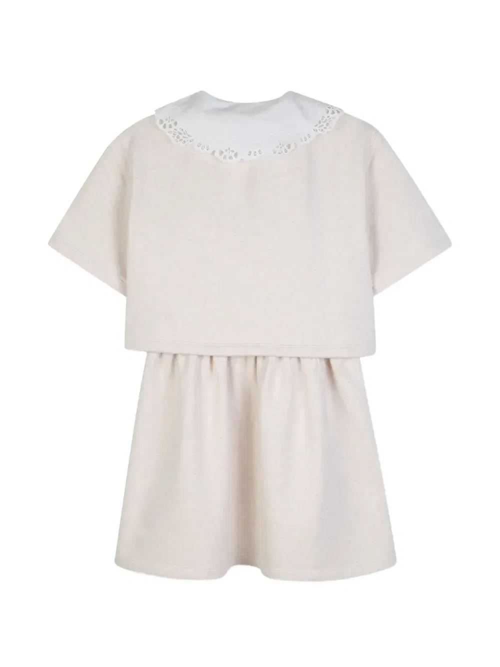 Платье с короткими рукавами и вышитым ворником Chloé Kids, бежевый — фото 2
