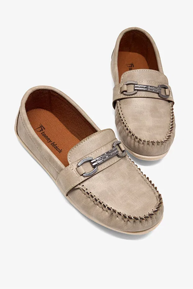Детские туфли-лоферы для мальчиков с термоподошвой Tonny Black, Beige — фото 3