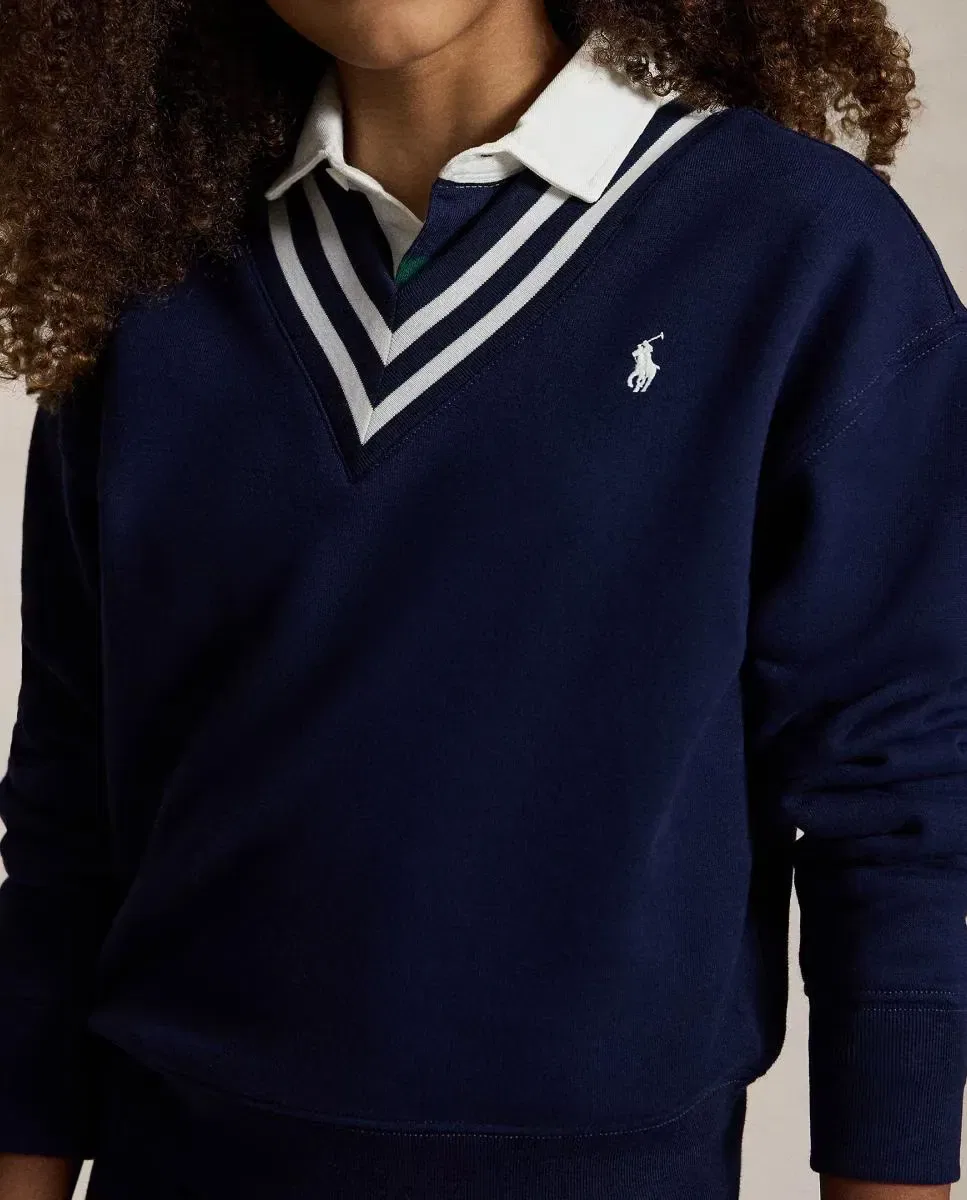 Детская флисовая кофта для девочек с контрастными полосками Polo Ralph Lauren, Azul Marino — фото 3