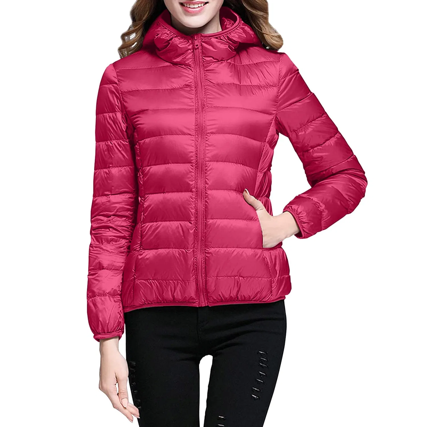 Женская зимняя куртка с капюшоном Green Down Jacket, Rosa acceso