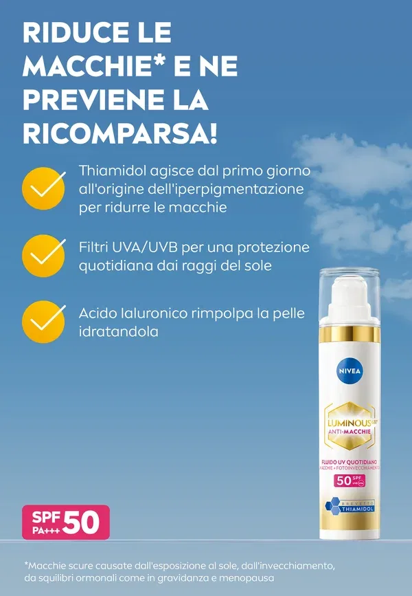 Крем для лица против пигментных пятен Luminous630 anti-macchie fluido uv quotidiano spf 50 40 мл Nivea, transparent, прозрачный — фото 3