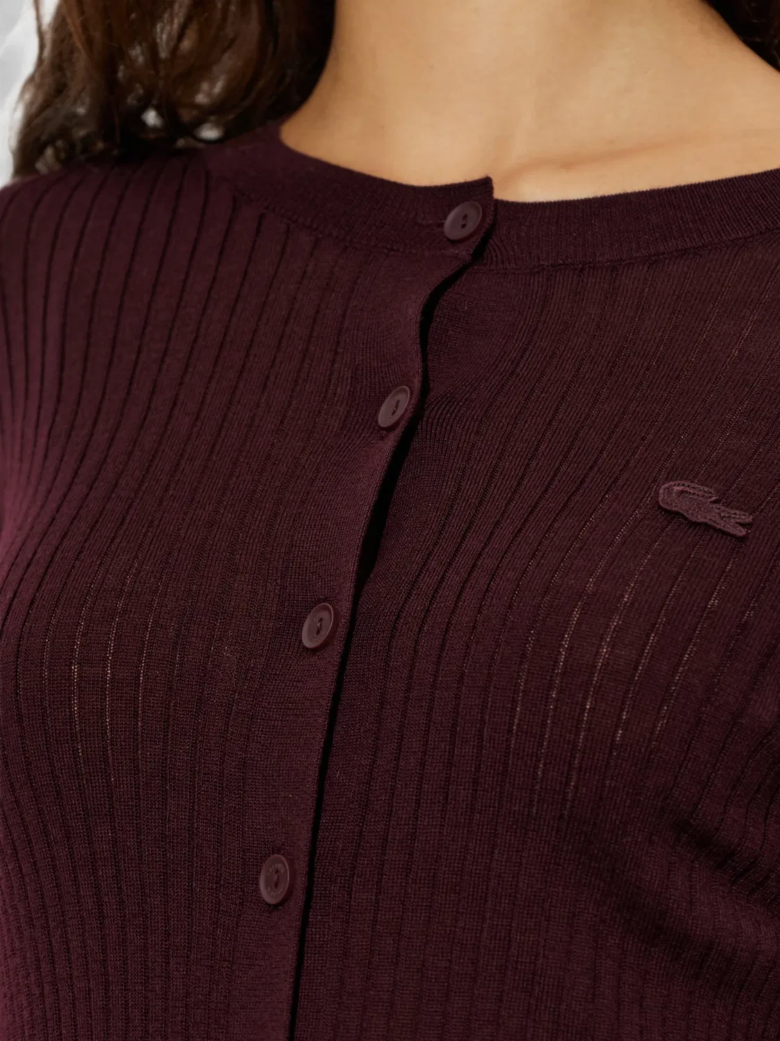 Lacoste Кардиган в рубчик из шерсти мериноса фиолетовый — фото 3