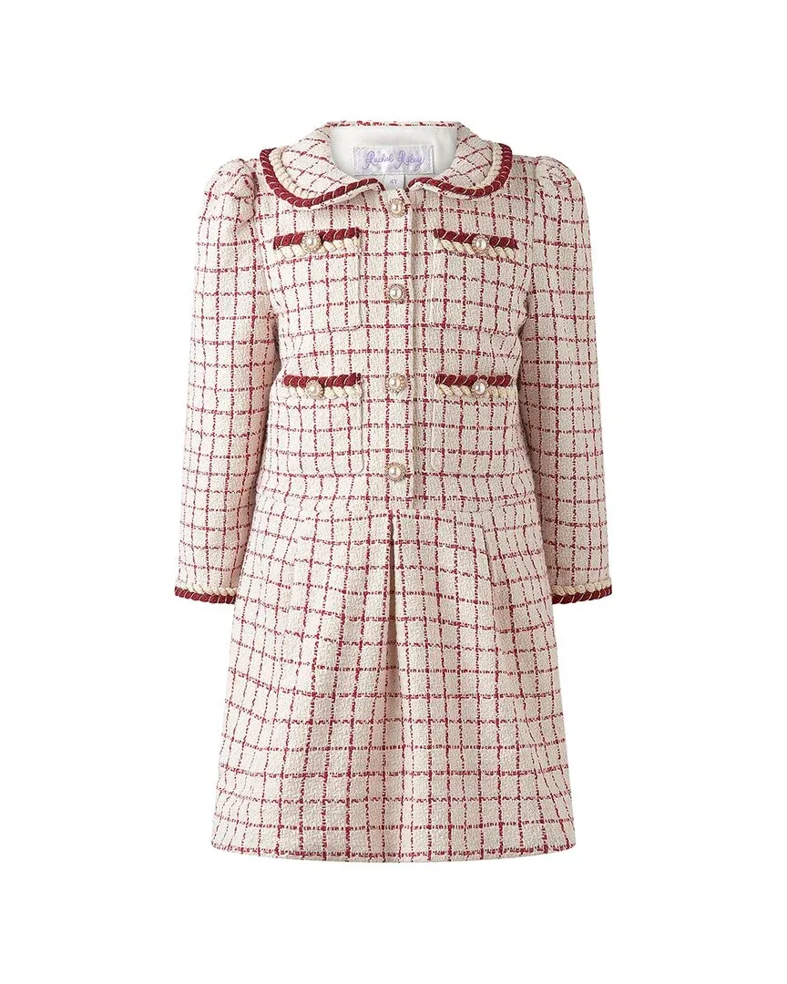 Детское платье для девочек с принтом в клетку Rachel Riley Check Tweed, Ivory/Red