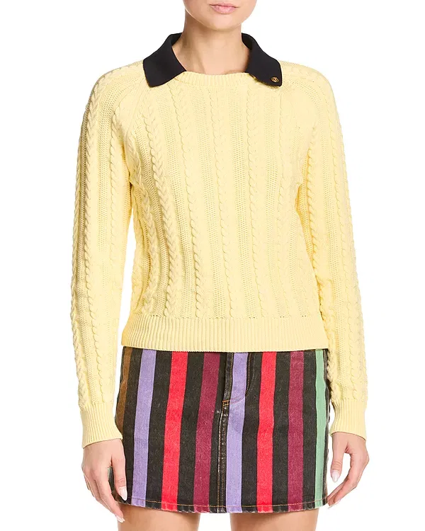 Женский свитер с косами и реглан-рукавом Versace, Pale Yellow