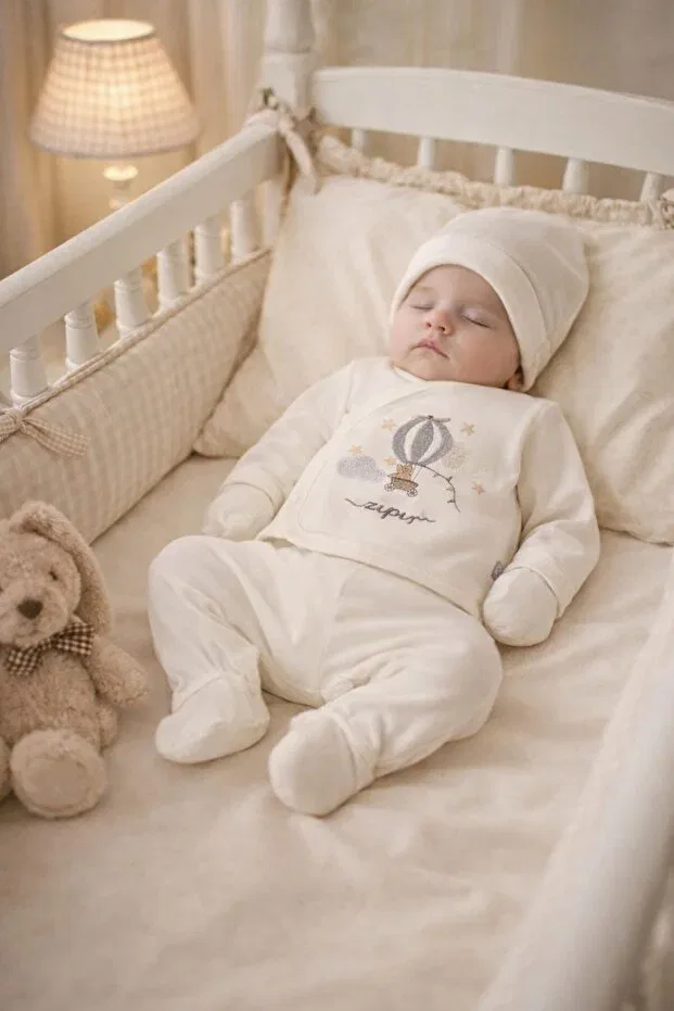 Детский комплект для новорожденных для мальчиков хлопковый Newborn set with 5 flying balloons Arin Baby, White-Flying Balloon